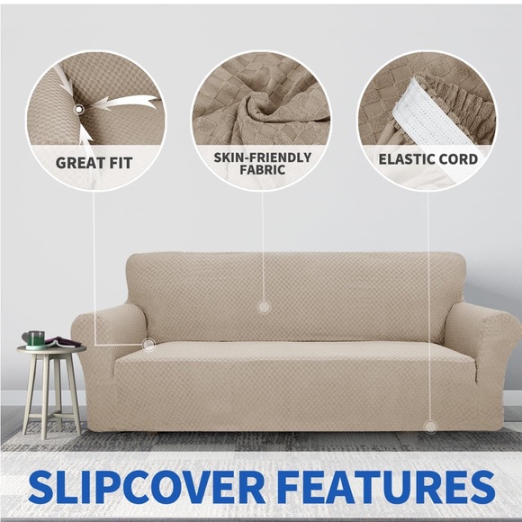 XL Beige Khaki Slipcover Couch Cover for Sofa - Picture 1 of 9